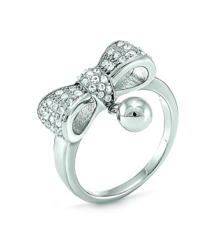 Дамски сребрист пръстен с панделка с кристали размер 54 снимка