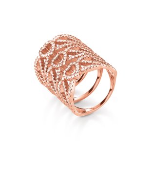 Елегантен дамски пръстен в розовозлатисто с кристали размер 52 снимка