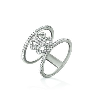 Двоен пръстен в сребристо с кристали размер 52 снимка