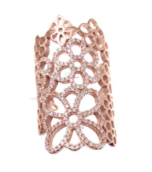 Широк дамски пръстен с цветя и кристали размер 56 снимка