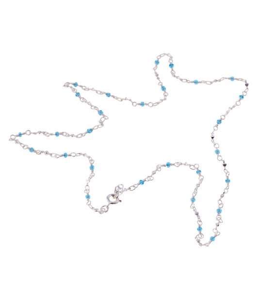 Дамско сребристо колие със сини мъниста снимка