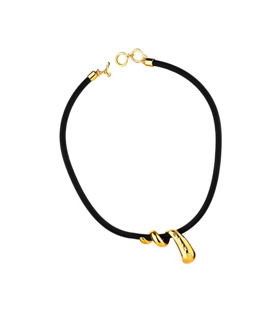 Дамско колие в черно и златисто с декорация снимка