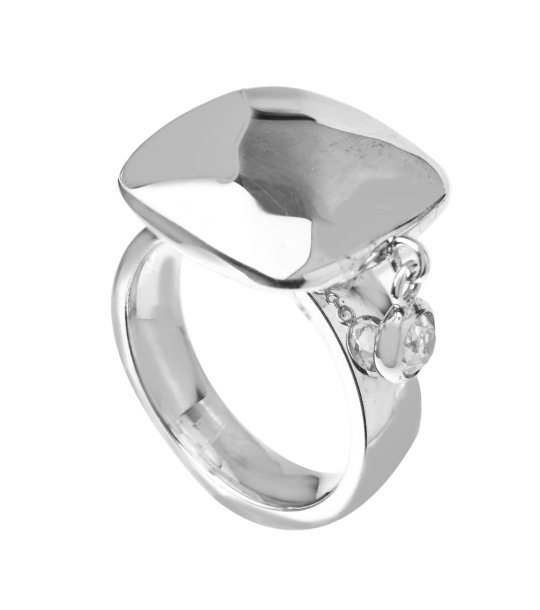 Дамски сребрист пръстен с орнамент с кристал размер 56 снимка