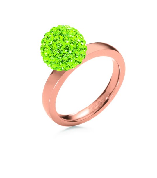 Дамски розовозлатист пръстен със зелени  кристали размер 50 снимка