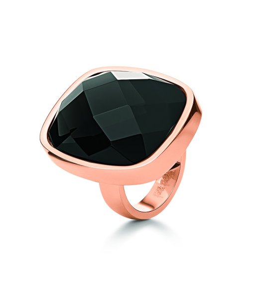 Дамски розовозлатист пръстен с черен камък размер 54 снимка