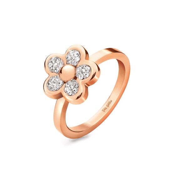 Дамски розовозлатист пръстен с цвете с кристали размер 50 снимка