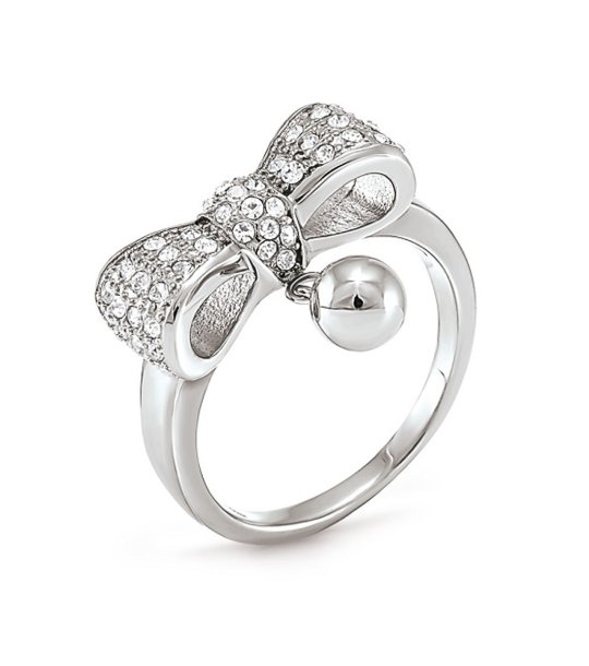 Дамски сребрист пръстен с панделка с кристали размер 50 снимка