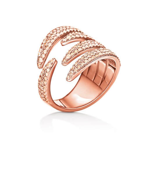 Дамски розовозлатист пръстен с инкрустации с кристали размер 52 снимка