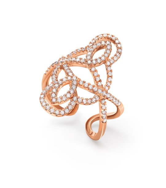 Дамски пръстен в розовозлатисто с орнаменти с кристали размер 52 снимка