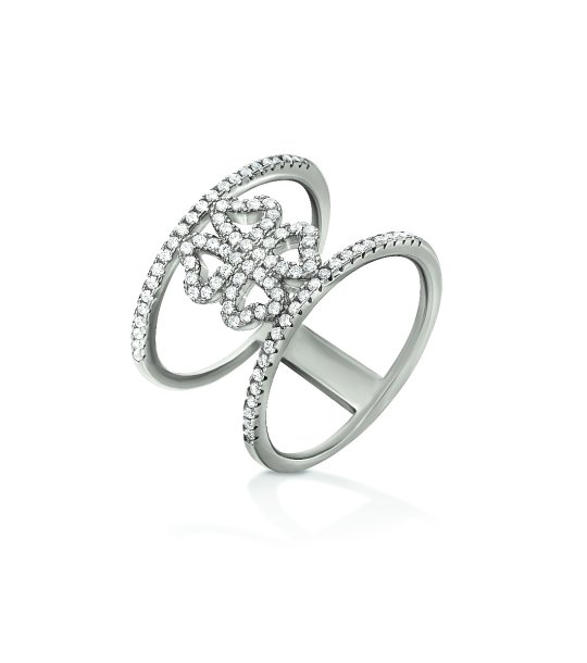 Двоен пръстен в сребристо с кристали размер 54 снимка