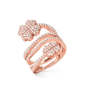 Дамски розовозлатист пръстен с кристали и детелини размер 52 снимка