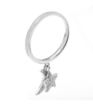 Дамски сребрист пръстен с висулки кристали размер 56 снимка