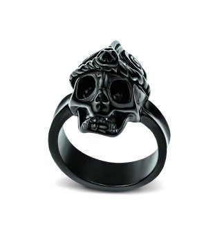 Дамски черен пръстен с череп размер 50 снимка