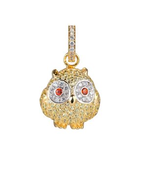 Златиста висулка с дизайн сова с кристали снимка