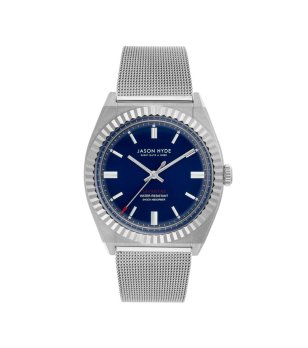 Аналогов часовник в сребристо и синьо снимка