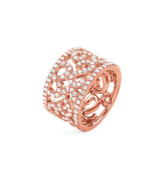 Елегантен розовозлатист дамски пръстен с бели кристали размер 52 снимка