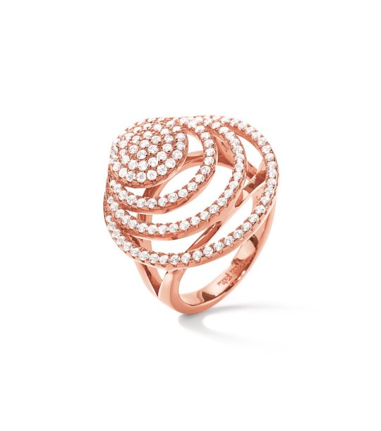 Елегантен дамски пръстен в розовозлатисто с кристали размер 54 снимка