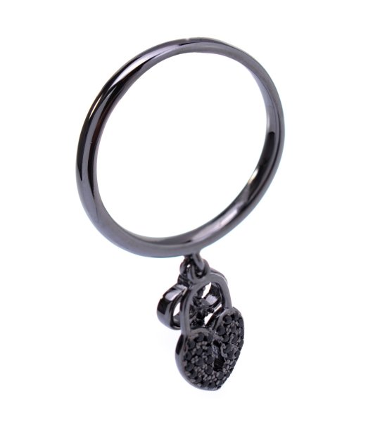 Дамски черен пръстен с висулка размер 54 снимка