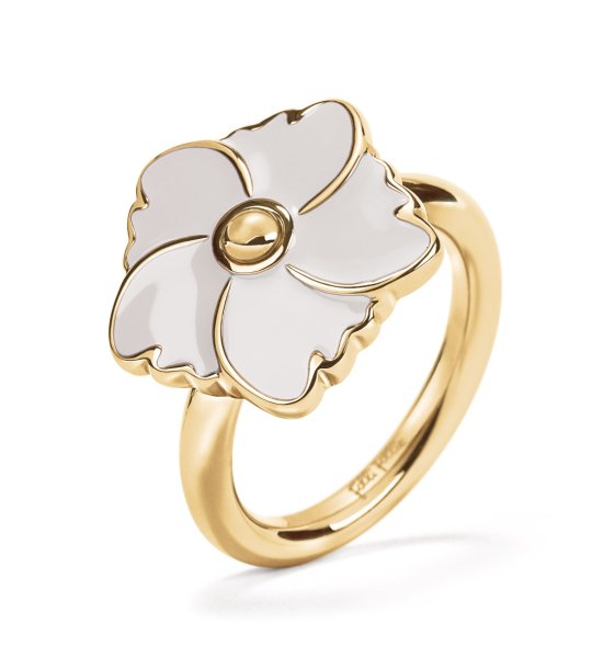 Дамски златист пръстен с цвете размер 56 снимка