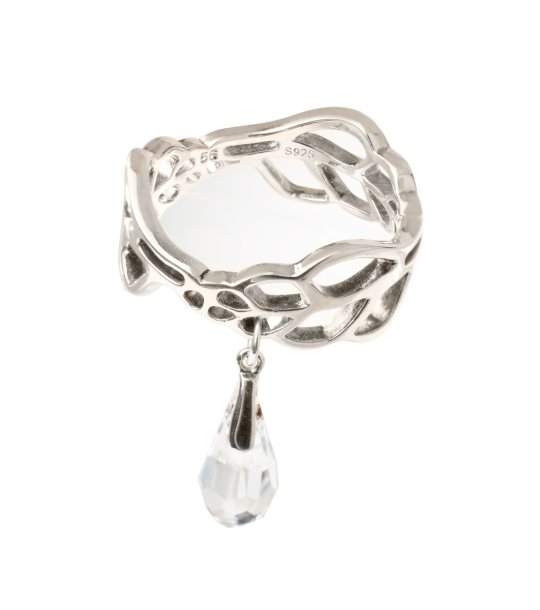 Сребрист пръстен с асиметричен дизайн и висулка размер 50 снимка