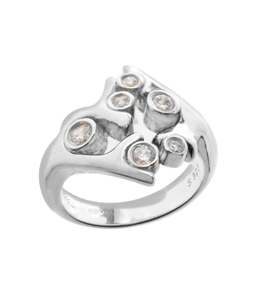 Дамски сребрист пръстен с камъни размер 52 снимка