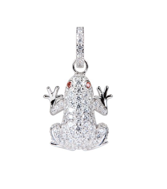 Сребриста висулка с дизайн жаба с кристали снимка