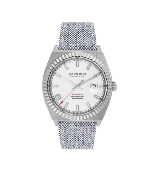 Аналогов сребрист мъжки часовник с текстилна каишка снимка