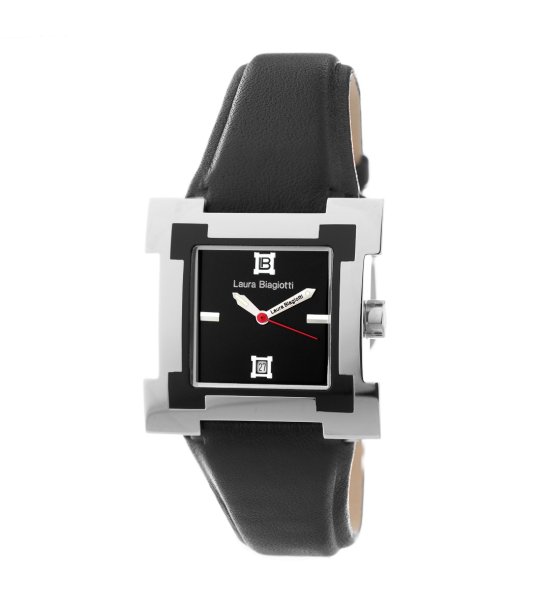 Аналогов часовник с правоъгълен циферблат в черно снимка