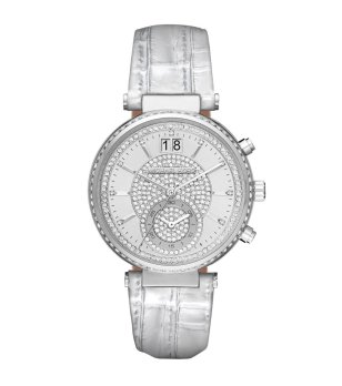 Дамски сребрист часовник хронограф с камъчета снимка