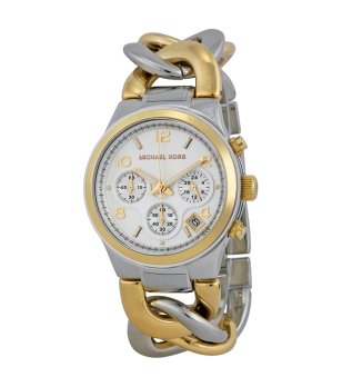 Дамски часовник хронограф  в сребристо и златисто с ефектна верижка снимка