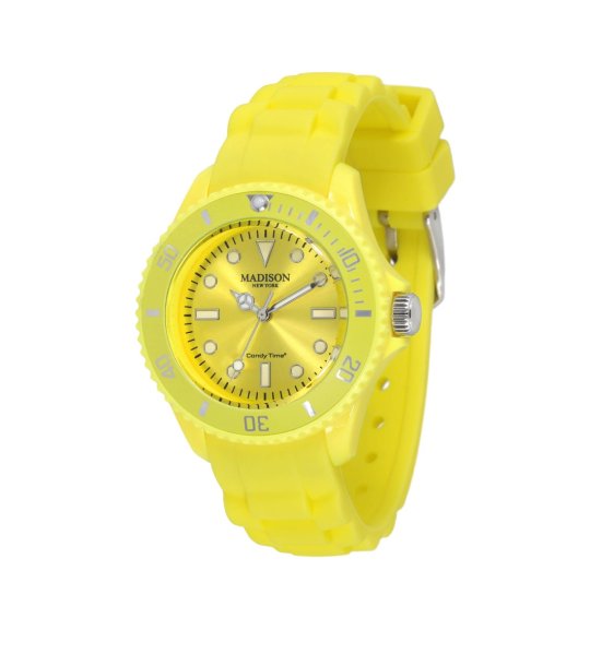 Унисекс аналогов часовник в жълто снимка