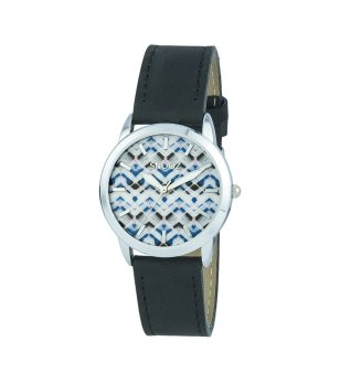 Дамски часовник с шарен циферблат и тъмносиня каишка снимка