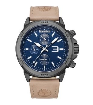 Мъжки аналогов часовник в графиъ и синьо с бежова каишка снимка