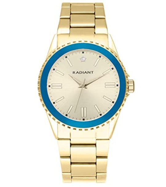 Дамски златист часовник с кварцов механизъм със син кант снимка