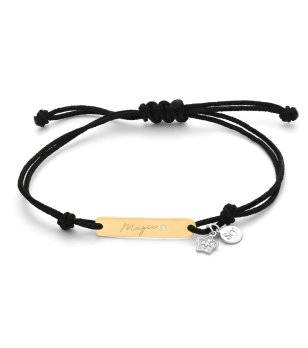 Дамска гривна в черно със златиста плочка с надпис Magic снимка