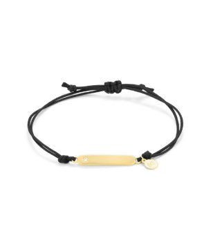 Регулируема черна дамска гривна с плочка в златисто снимка