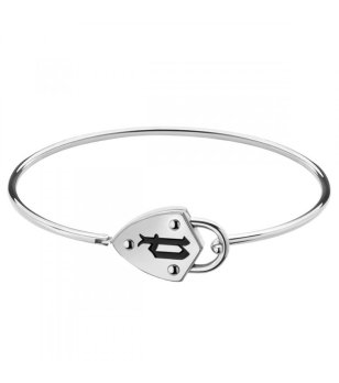 Дамска сребриста гривна с плочка с лого снимка