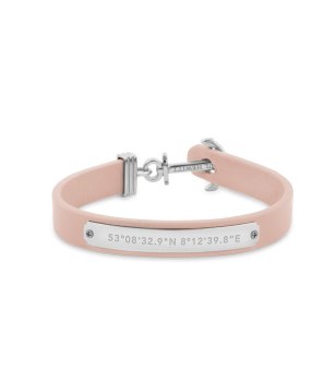 Розова дамска кожена гривна с географски координати размер ХS снимка