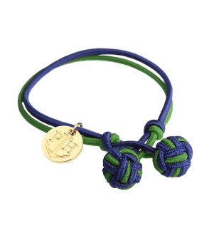 Дамска гривна в синьо и зелено с възли и златиста висулка размер XXL снимка