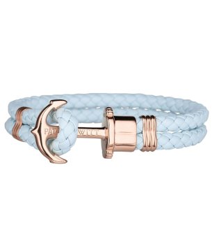 Кожена гривна в синьо с плетеница и златиста котва размер XXXL снимка