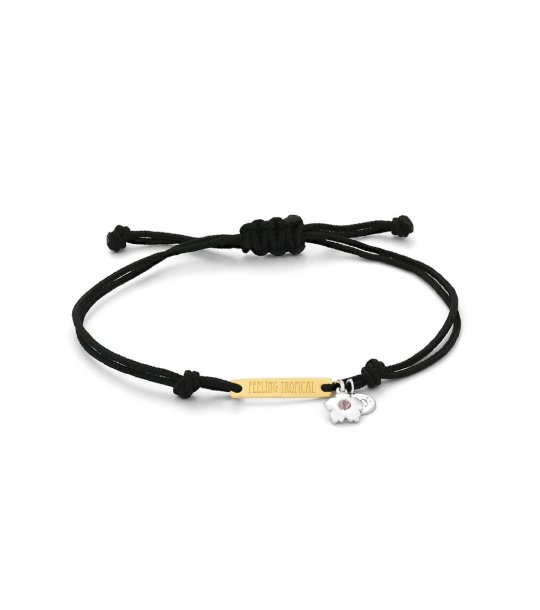 Дамска черна гривна със златиста плочка снимка