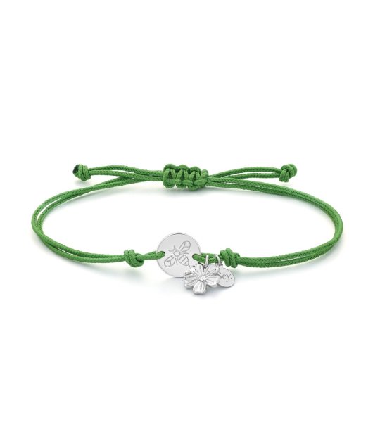 Регулируема зелена гривна със сребристи елементи снимка