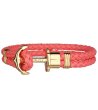 Кожена гривна в цвят корал с плетеница и златиста котва размер S-0 снимка