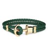 Кожена гривна в тъмнозелено с плетеница и златиста котва размер XXXlS-0 снимка