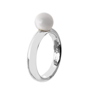 Дамски сребрист пръстен с бял перла размер 58 снимка