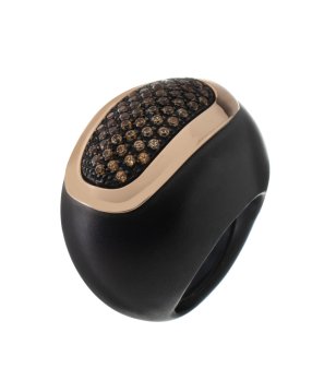 Дамски пръстен в черно и златисто с камъни снимка