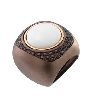 Дамски пръстен в бронзов нюанс с бял камък и кристали снимка