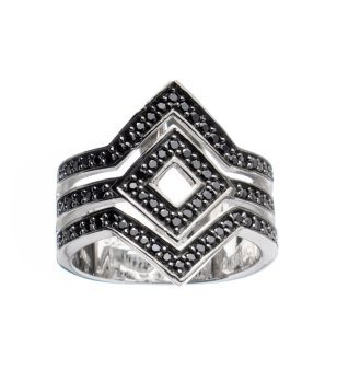 Дамски сребрист пръстен с черен цирконии снимка