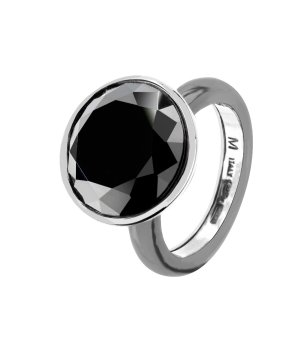 Регулируем сребрист пръстен с черен камък снимка