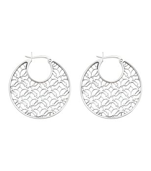 Кръгли сребристи обеци с флорални детайли снимка